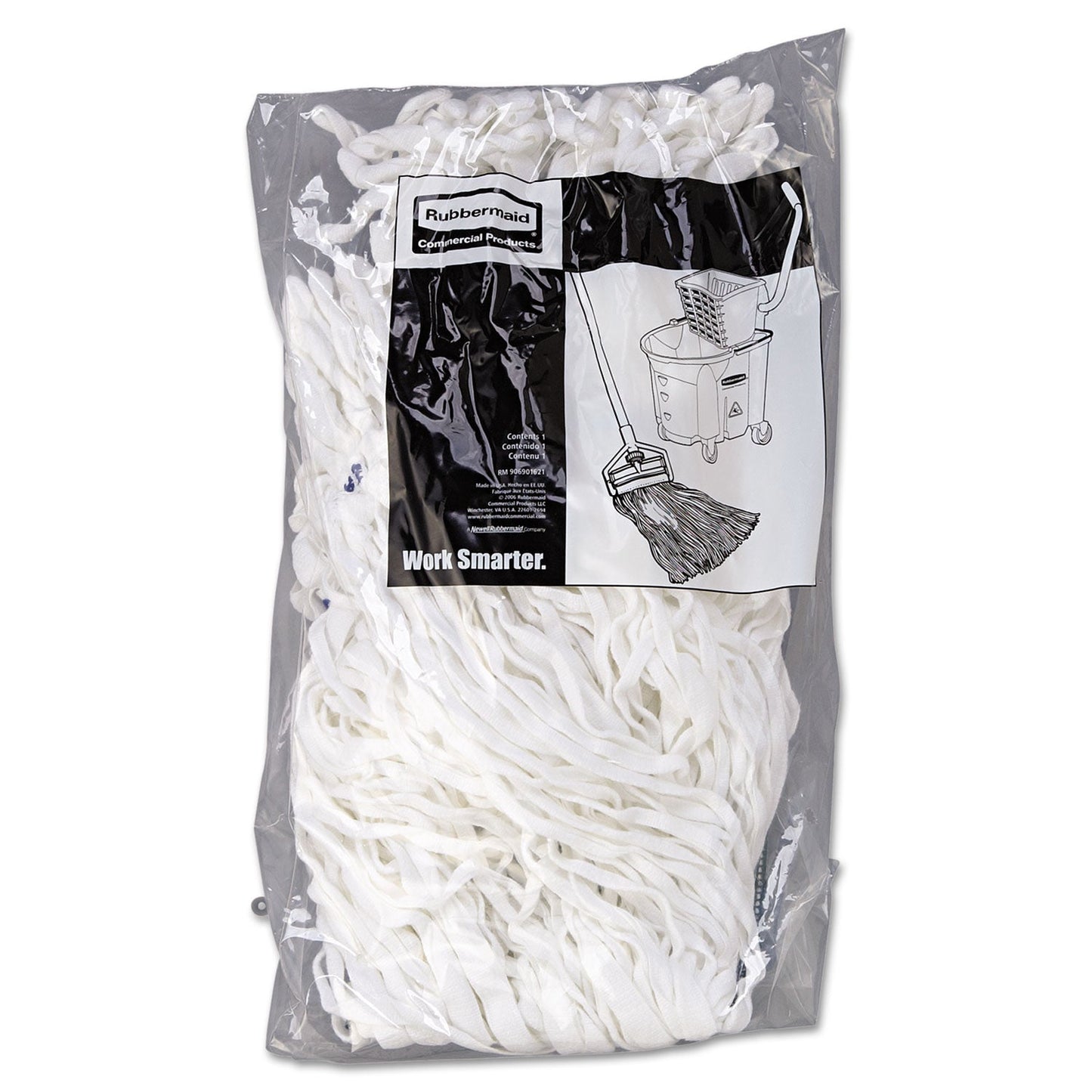 Rubbermaid Clean Room Mop Head, Rayon, Loop-End, Medium, White, 12/Carton