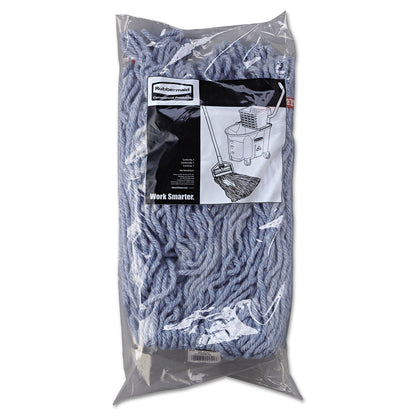 Rubbermaid Web Foot Wet Mop Head, Shrinkless, Cotton/Synthetic, Blue, Medium, 6/Carton
