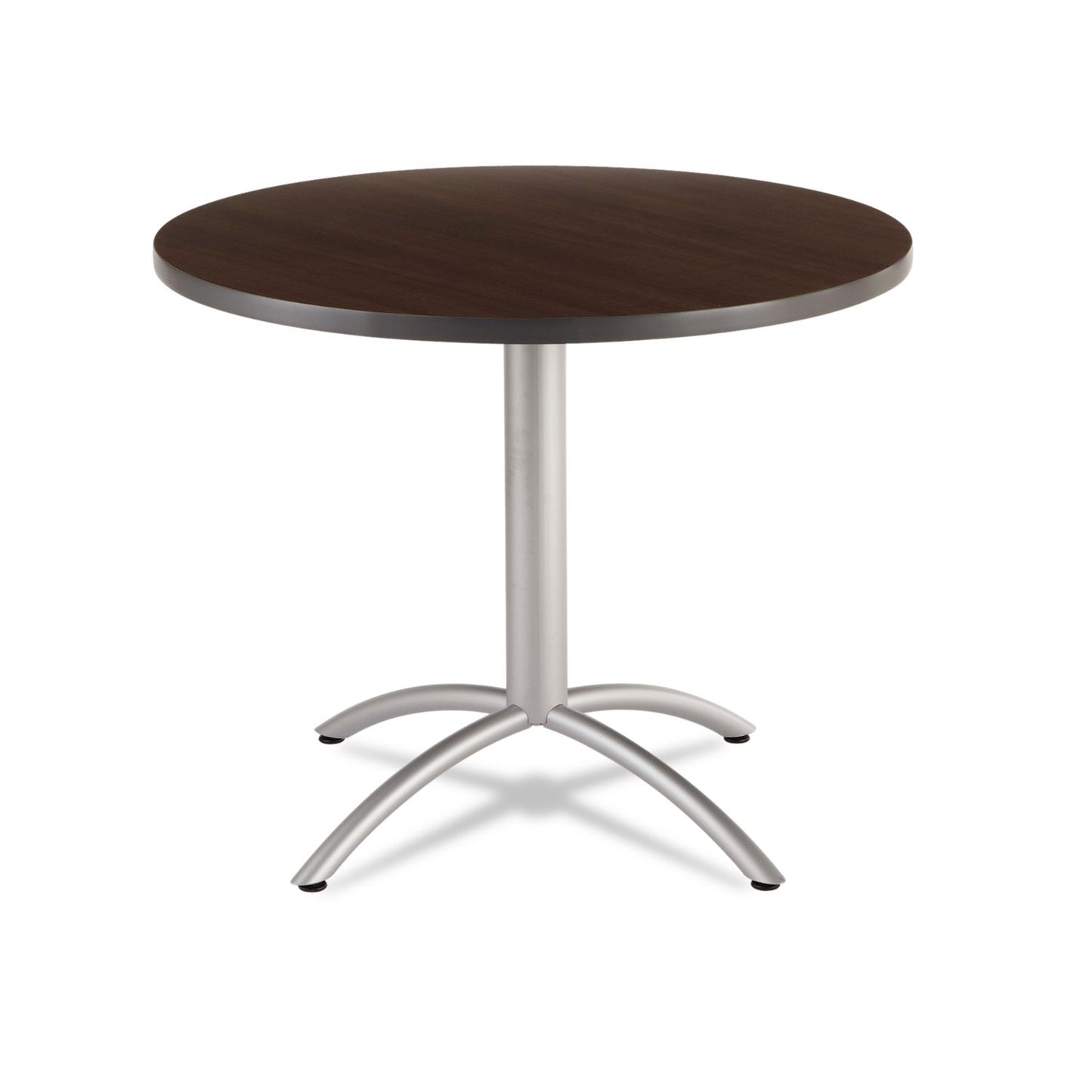 Iceberg CafeWorks Table, Cafe-Height, Round Top, 36" Diameter x 30h, Walnut/Silver
