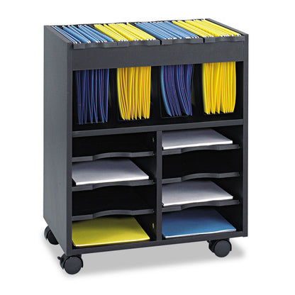 Safco Go Cart Mobile File, Engineered Wood, 8 Shelves, 4 Bins, 14.5" x 21.5" x 26.25", Black