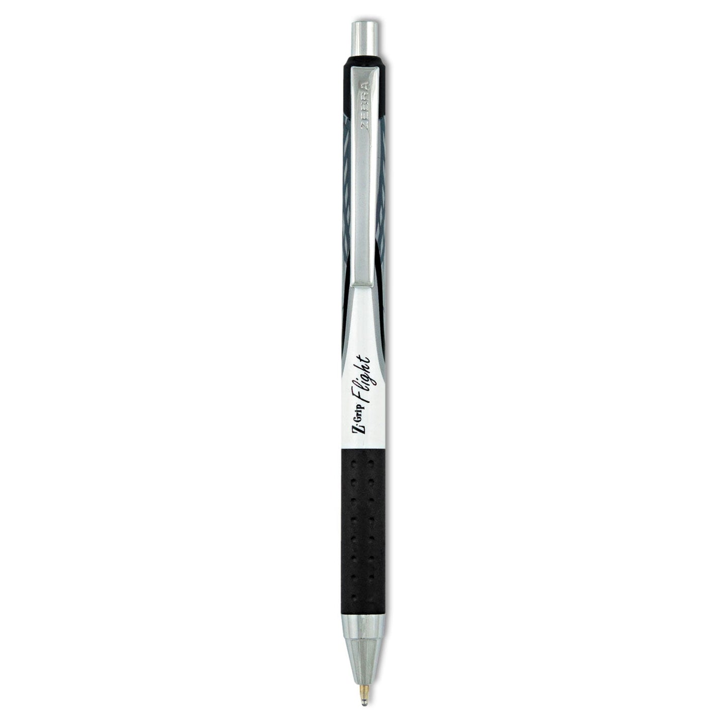 Zebra Z-Grip Flight Ballpoint Pen, Retractable, Bold 1.2 mm, Black Ink, White Barrel, 12/Pack