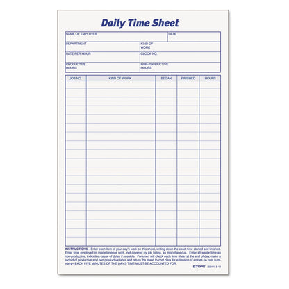 TOPS Daily Time and Job Sheets, 8.5 x 5.5, 1/Page, 200 Forms/Pad, 2 Pads/Pack