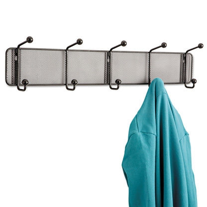 Safco Onyx Mesh Wall Racks, 5 Hook, 26.75w x 3d x 5.5h, Black