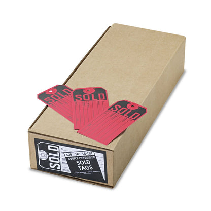 Avery Sold Tags, Paper, 4.75 x 2.38, Red/Black, 500/Box