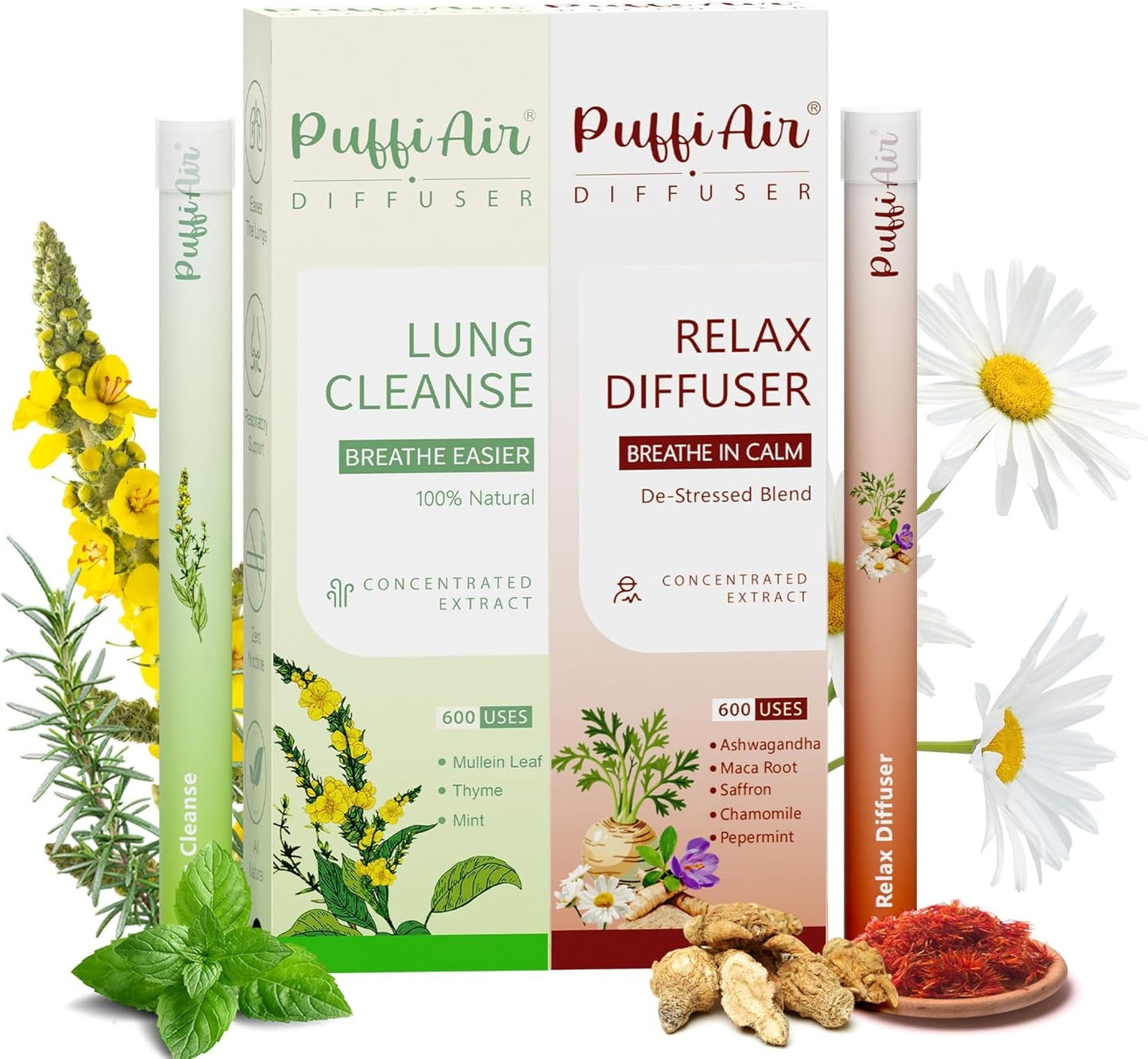 Herbal Diffuser Duo, Sleep and Relax Diffuser Pens with Extract of Melatonin, Chamomile and Other Biotanicals, 100% Natural Swap - up to 600 Uses (Varies by Usage), Stress Relief Duo