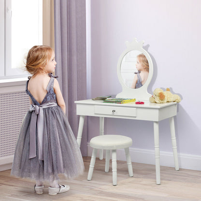 Kids Vanity Makeup Table & Chair Set Make Up Stool-White