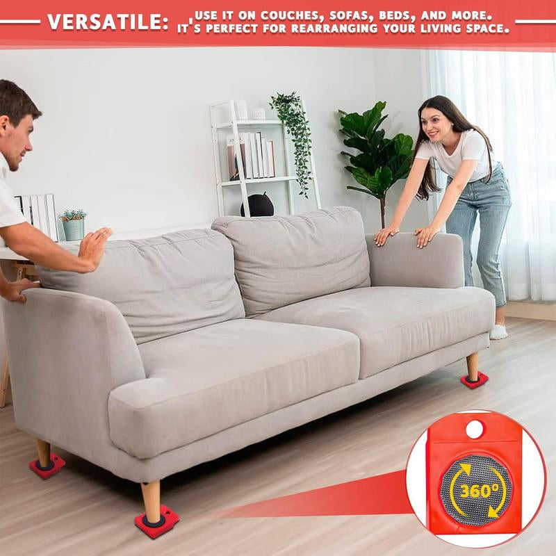 Heavy Duty Furniture Lifter with 4 Sliders for Easy Heavy Furniture Moving, Adjustable Height [Load Capacity: 600Lbs per Wheel] Red and Yellow