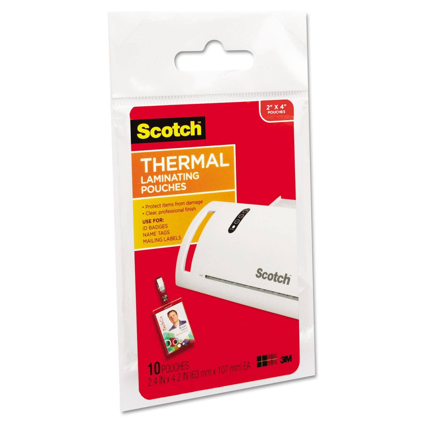 Scotch Laminating Pouches, 5 mil, 2.25" x 4.25", Gloss Clear, 10/Pack