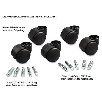 Master Caster Deluxe Futura Casters, Flush Mount, Grip Ring Type B and Type K Stems, 2.19" Hard Nylon Wheel, Matte Black, 5/Set