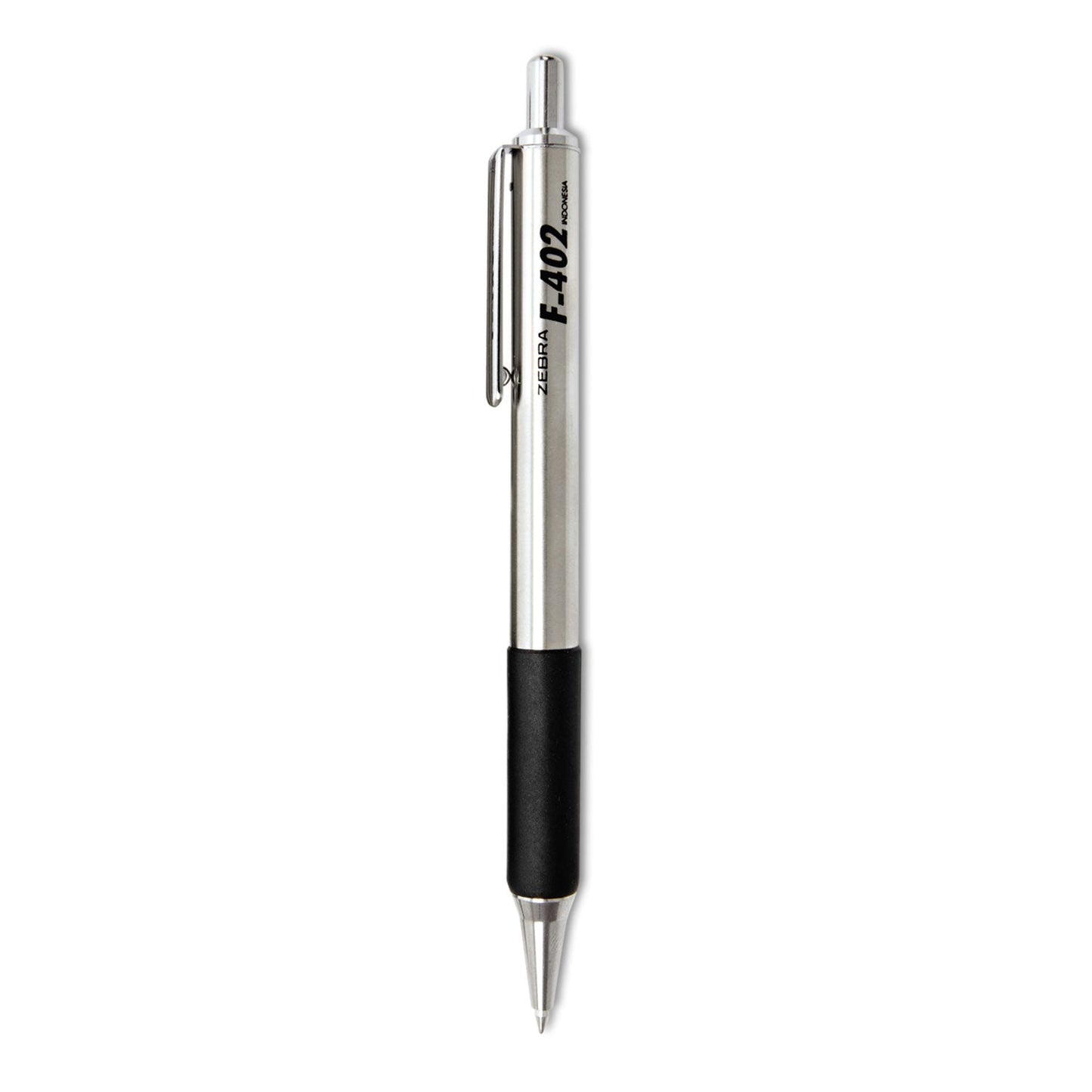 Zebra F-402 Ballpoint Pen, Retractable, Fine 0.7 mm, Black Ink, Stainless Steel/Black Barrel, 2/Pack