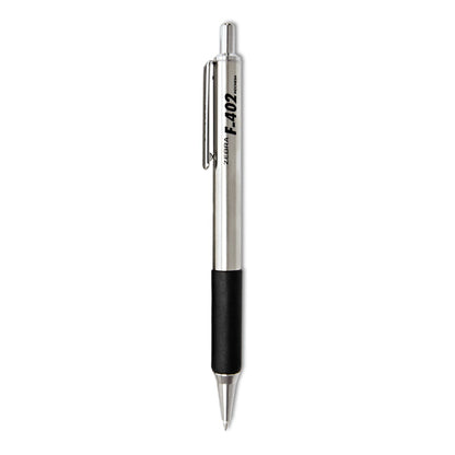 Zebra F-402 Ballpoint Pen, Retractable, Fine 0.7 mm, Black Ink, Stainless Steel/Black Barrel, 2/Pack