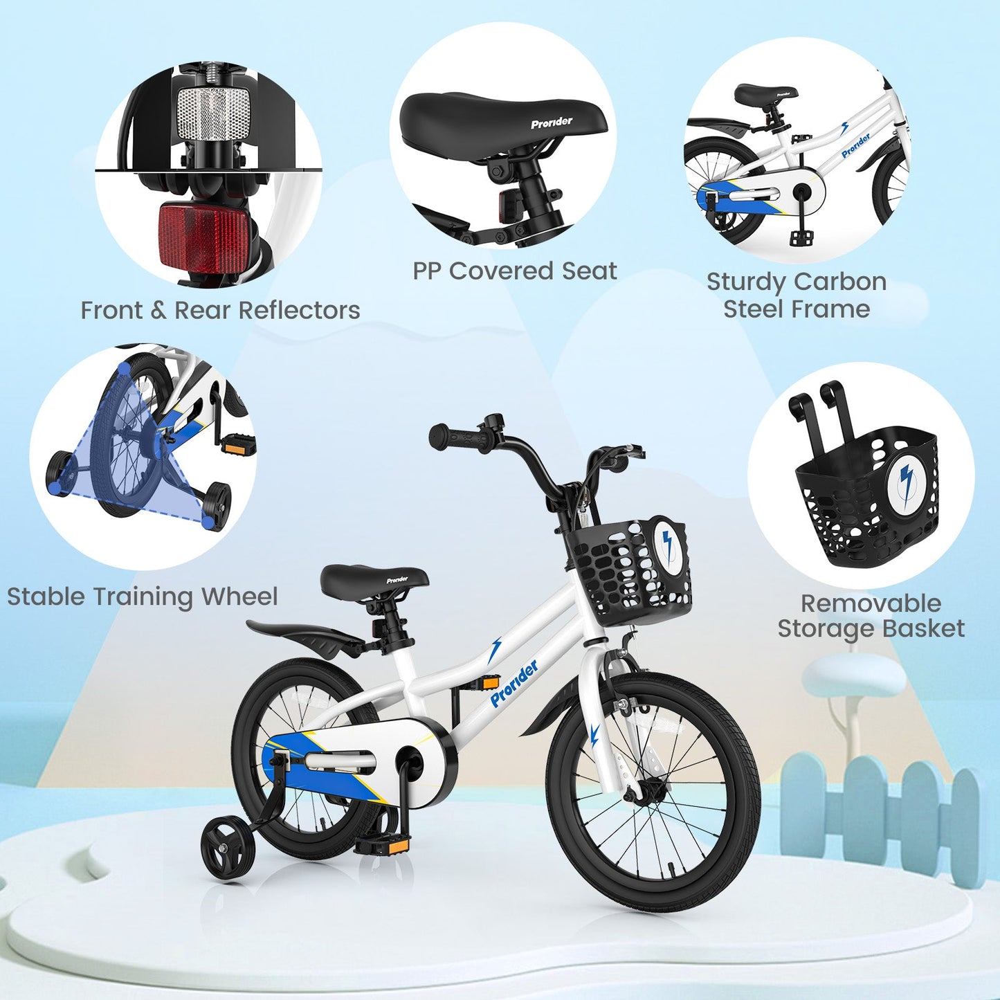 16 Inch Kids Bike with Removable Training Wheels-White