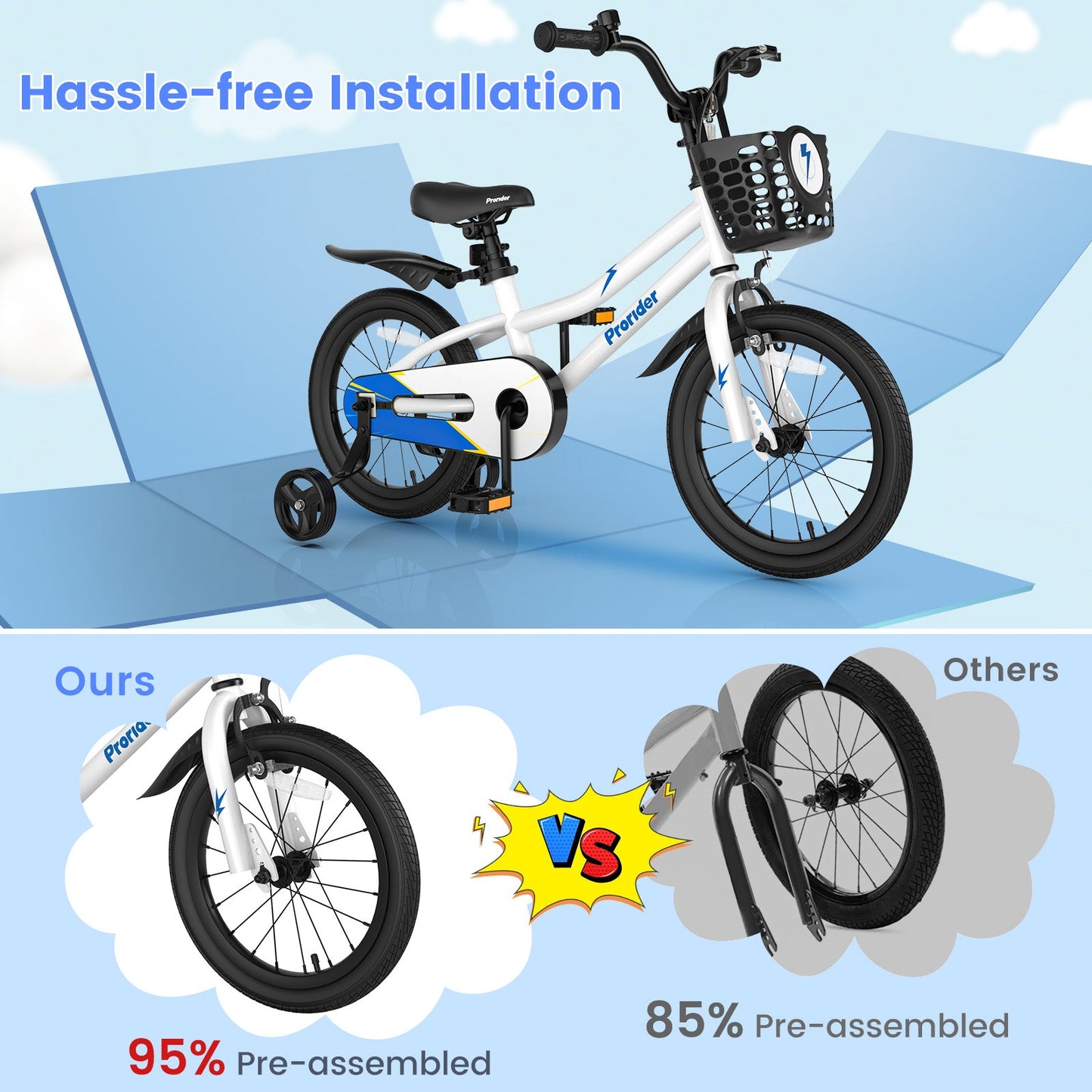 16 Inch Kids Bike with Removable Training Wheels-White