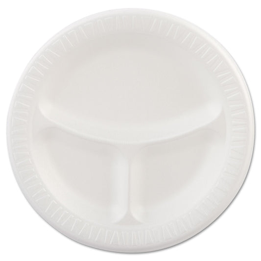 Dart Laminated Foam Plates, 3-Compartment, 9" dia, White, 125/Pack, 4 Packs/Carton
