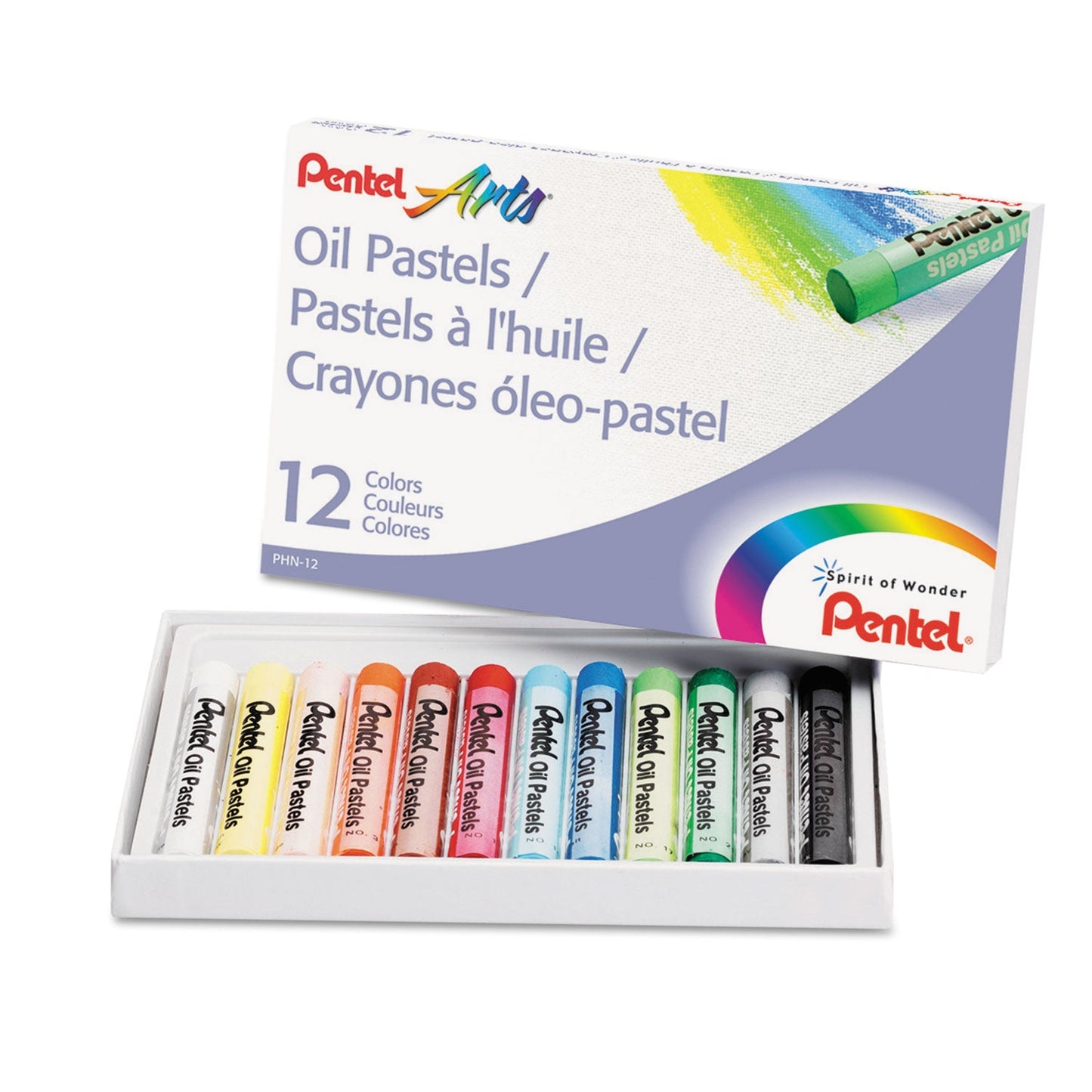 Pentel Oil Pastel Set With Carrying Case, 12 Assorted Colors, 0.38" dia x 2.38", 12/Set