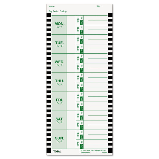 Lathem Time Clock Cards for Lathem Time 800P, One Side, 4 x 9, 100/Pack