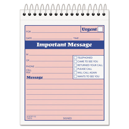 TOPS Telephone Message Book with Fax/Mobile Section, Two-Part Carbonless, 4.25 x 5.5, 1/Page, 50 Forms