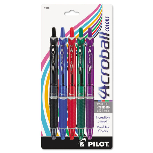 Pilot Acroball Colors Advanced Ink Ballpoint Pen, Retractable, Medium 1 mm, Assorted Ink and Barrel Colors, 5/Pack