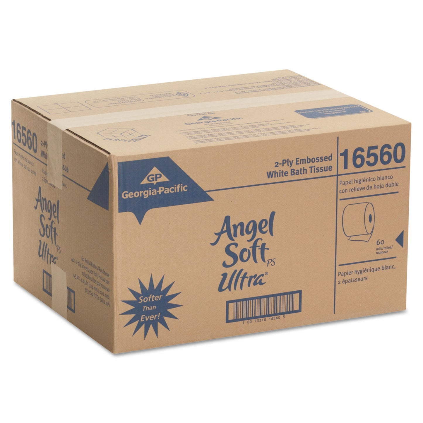 Georgia Pacific Angel Soft ps Ultra 2-Ply Premium Bathroom Tissue, Septic Safe, White, 400 Sheets/Roll, 60/Carton