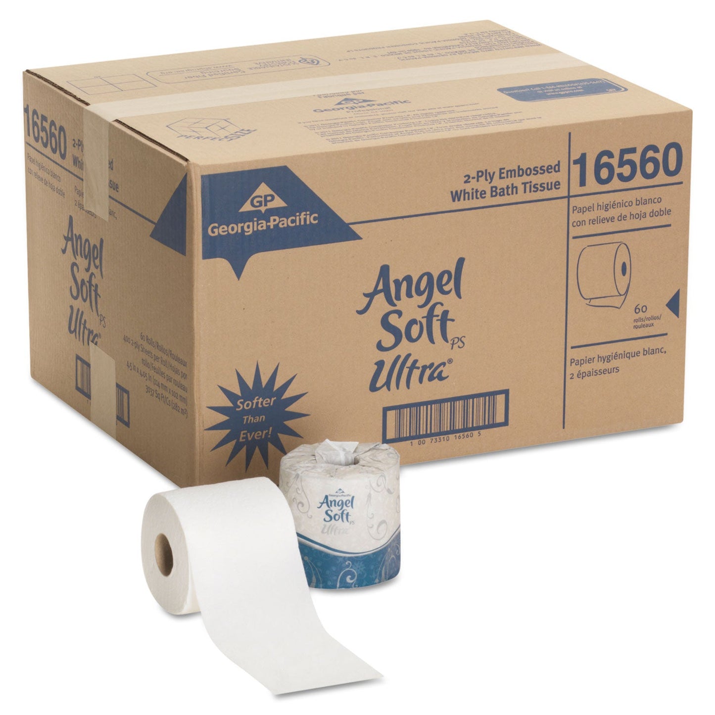 Georgia Pacific Angel Soft ps Ultra 2-Ply Premium Bathroom Tissue, Septic Safe, White, 400 Sheets/Roll, 60/Carton