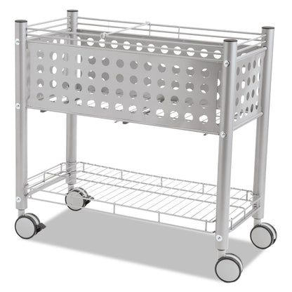 Vertiflex File Cart with Open Top, Metal, 1 Shelf, 2 Bins, 28.25" x 13.75" x 27.38", Matte Gray