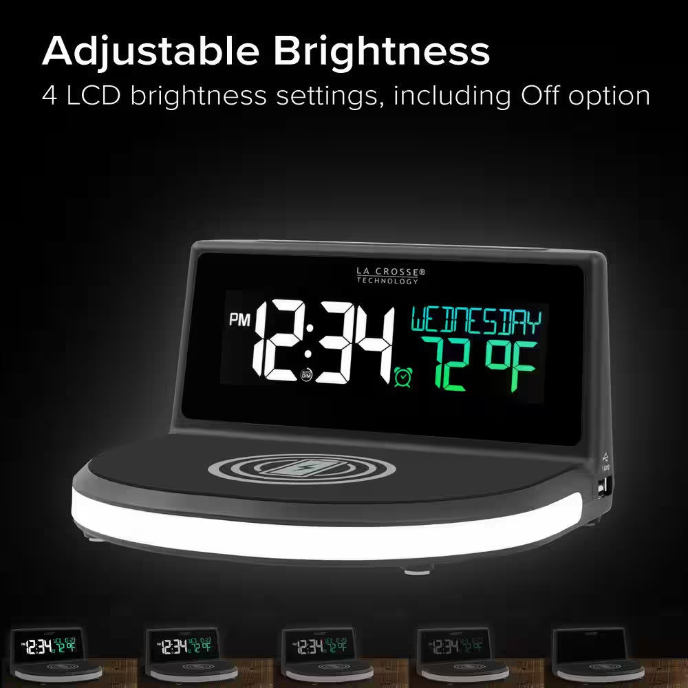 Qi-Certified Wireless Charging Alarm Clock with Glowing Light Base