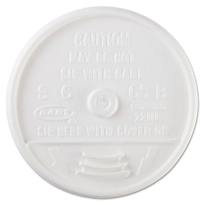 Dart Sip Thru Lids, Fits 10 oz to 14 oz Foam Cups, Plastic, White, 100/Pack, 10 Packs/Carton