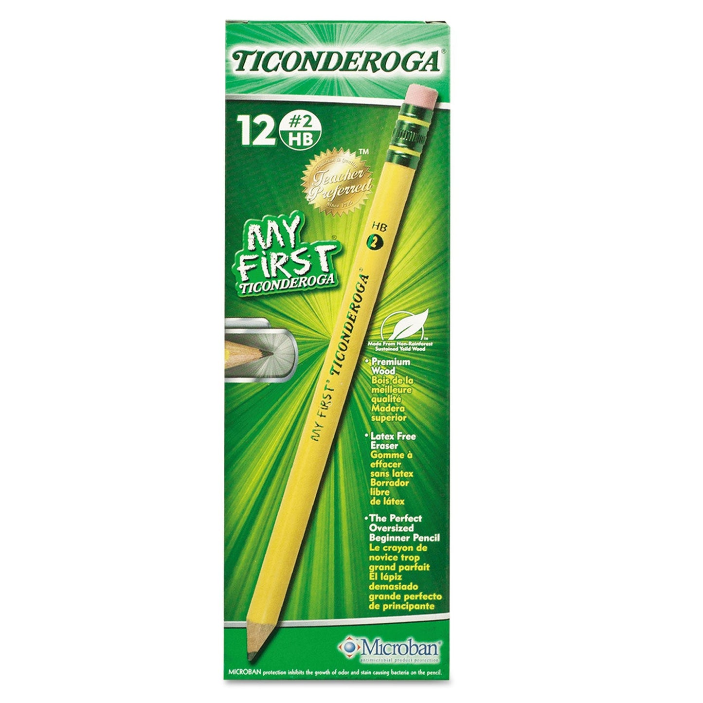 Ticonderoga My First Woodcase Pencil with Eraser, HB (#2), Black Lead, Yellow Barrel, Dozen