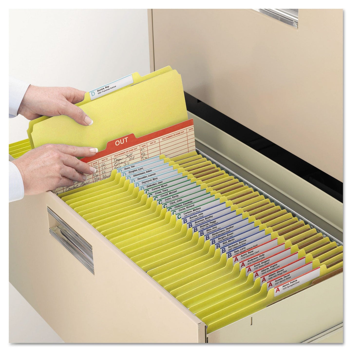 Smead Six-Section Pressboard Top Tab Classification Folders with SafeSHIELD Fasteners, 2 Dividers, Letter Size, Yellow, 10/Box