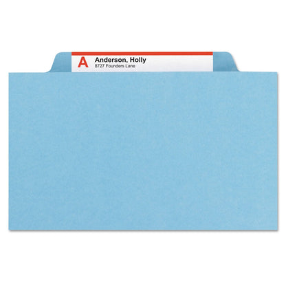 Smead Six-Section Pressboard Top Tab Classification Folders with SafeSHIELD Fasteners, 2 Dividers, Letter Size, Blue, 10/Box