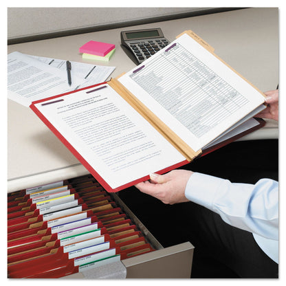 Smead Six-Section Pressboard Top Tab Classification Folders with SafeSHIELD Fasteners, 2 Dividers, Letter Size, Bright Red, 10/Box