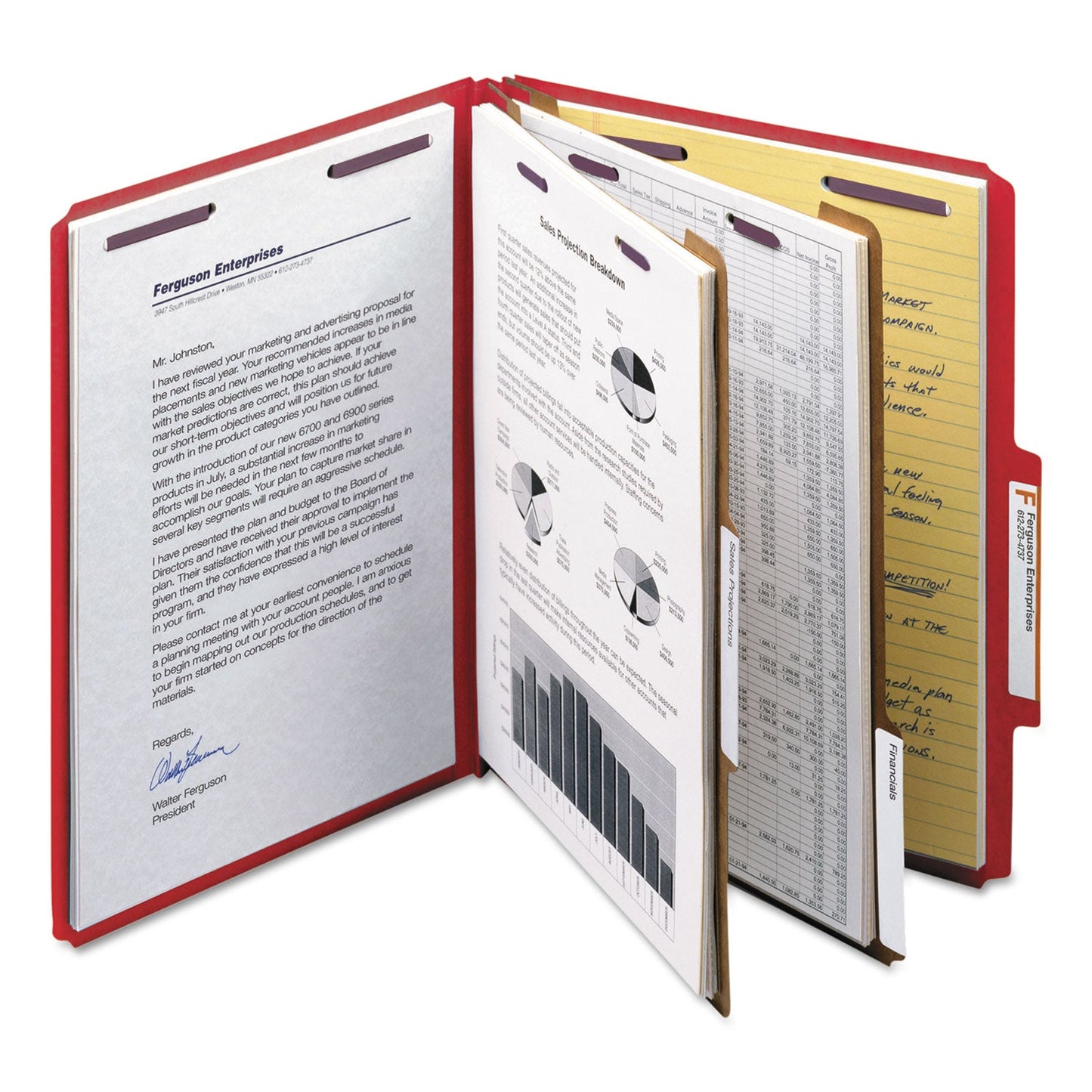 Smead Six-Section Pressboard Top Tab Classification Folders with SafeSHIELD Fasteners, 2 Dividers, Letter Size, Bright Red, 10/Box