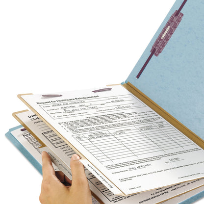 Smead Six-Section Pressboard Top Tab Classification Folders with SafeSHIELD Fasteners, 2 Dividers, Legal Size, Blue, 10/Box