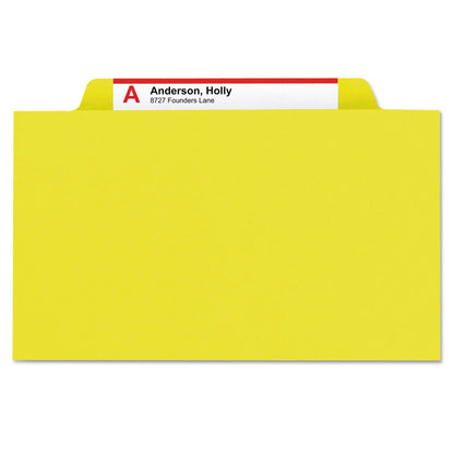 Smead Six-Section Pressboard Top Tab Classification Folders with SafeSHIELD Fasteners, 2 Dividers, Letter Size, Yellow, 10/Box