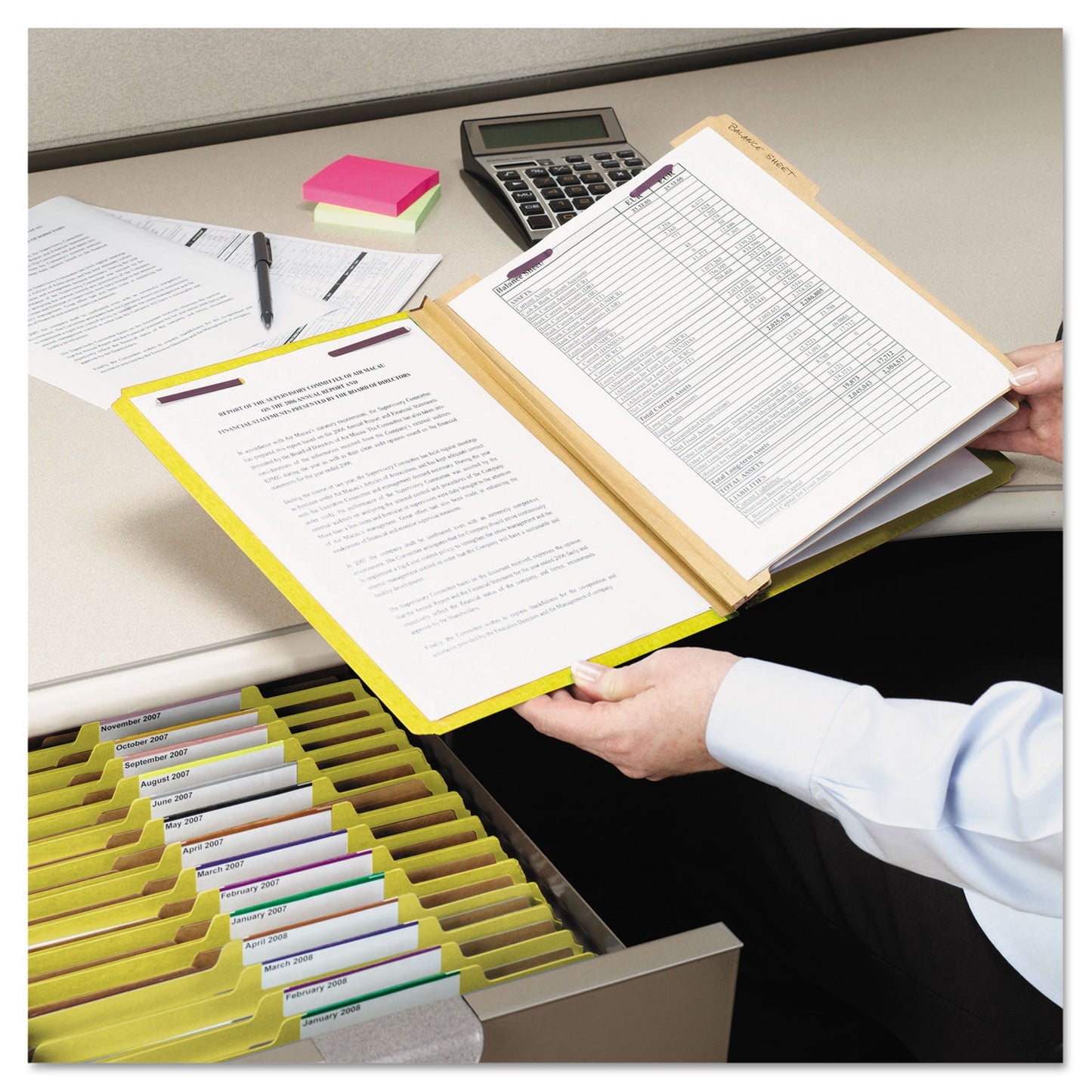 Smead Six-Section Pressboard Top Tab Classification Folders with SafeSHIELD Fasteners, 2 Dividers, Legal Size, Yellow, 10/Box