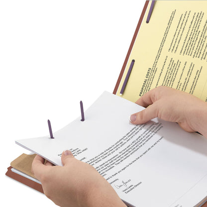 Smead Pressboard Classification Folders with SafeSHIELD Coated Fasteners, 2/5 Cut, 1 Divider, Letter Size, Red, 10/Box