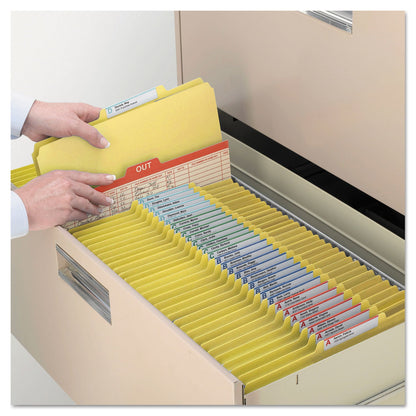Smead Four-Section Pressboard Top Tab Classification Folders with SafeSHIELD Fasteners, 1 Divider, Letter Size, Yellow, 10/Box