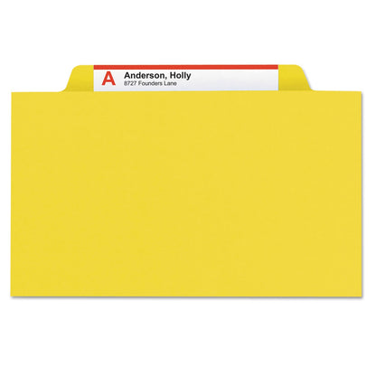 Smead Four-Section Pressboard Top Tab Classification Folders with SafeSHIELD Fasteners, 1 Divider, Letter Size, Yellow, 10/Box