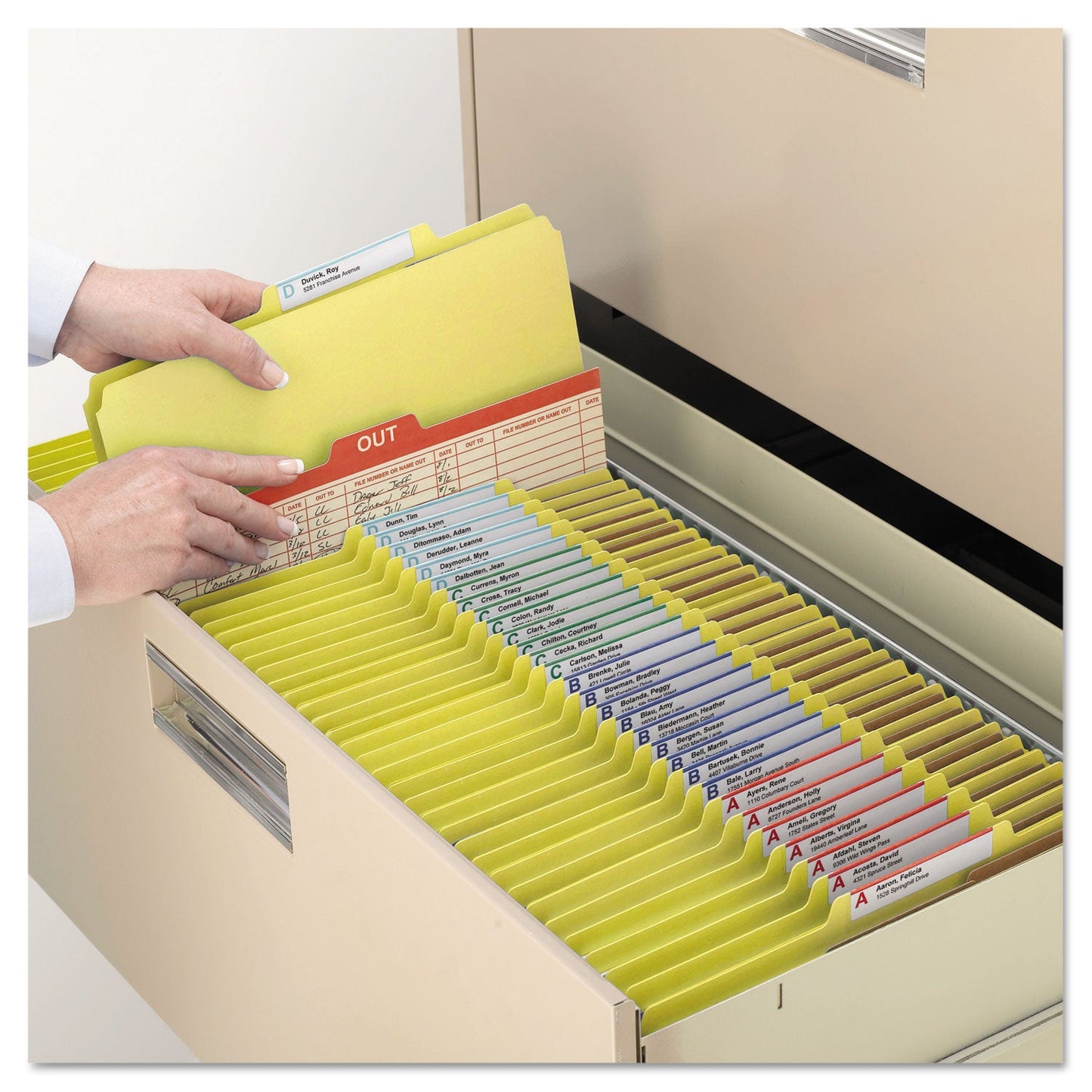 Smead Six-Section Pressboard Top Tab Classification Folders with SafeSHIELD Fasteners, 2 Dividers, Legal Size, Yellow, 10/Box
