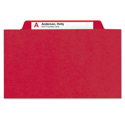 Smead Six-Section Pressboard Top Tab Classification Folders with SafeSHIELD Fasteners, 2 Dividers, Letter Size, Bright Red, 10/Box