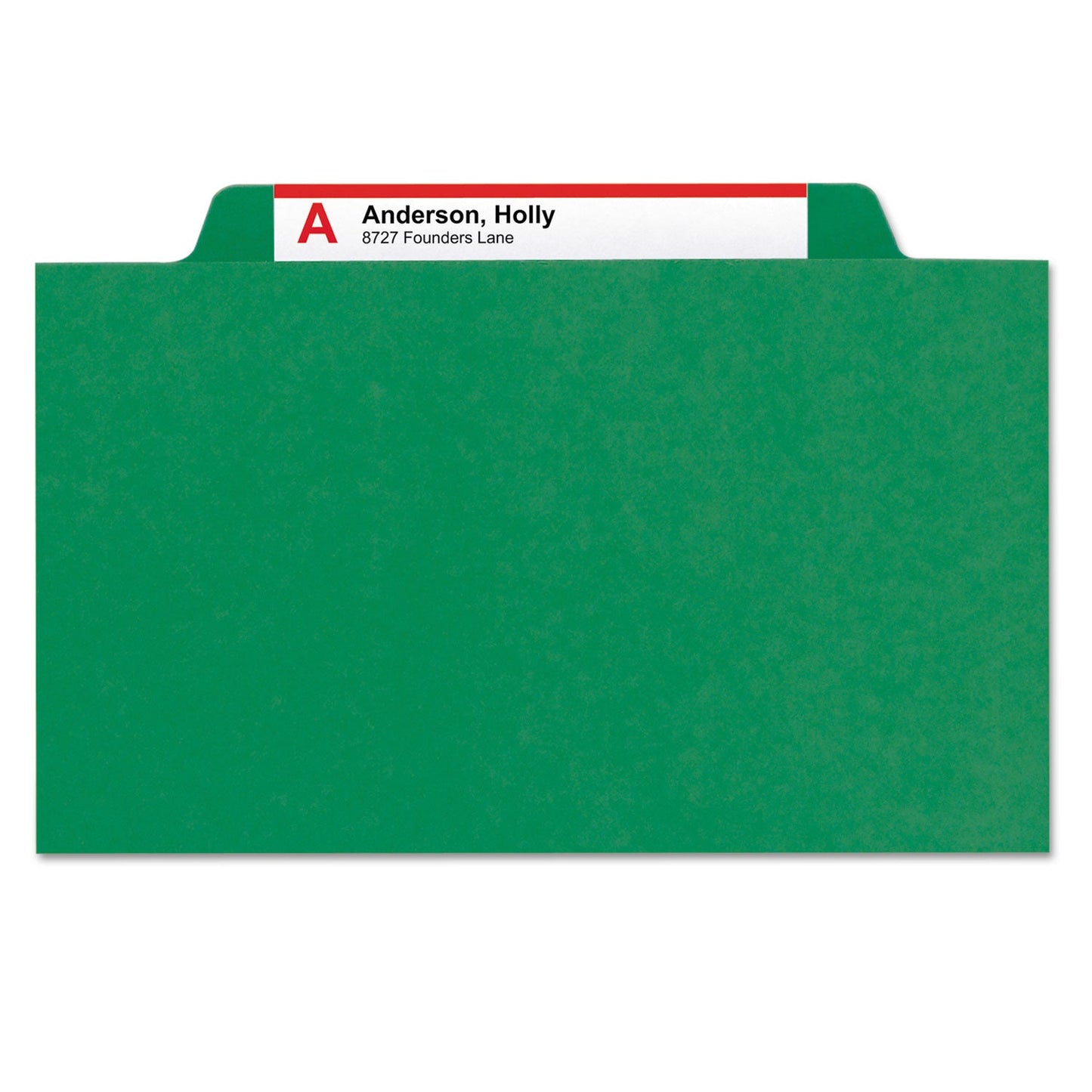 Smead Six-Section Pressboard Top Tab Classification Folders with SafeSHIELD Fasteners, 2 Dividers, Letter Size, Green, 10/Box
