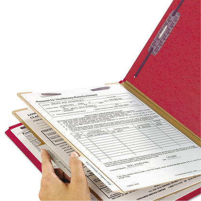 Smead Six-Section Pressboard Top Tab Classification Folders with SafeSHIELD Fasteners, 2 Dividers, Legal Size, Bright Red, 10/Box