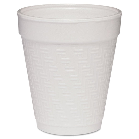 Dart Small Foam Drink Cup, 8 oz, White with Greek Key Design,  25/Bag, 40 Bags/Carton