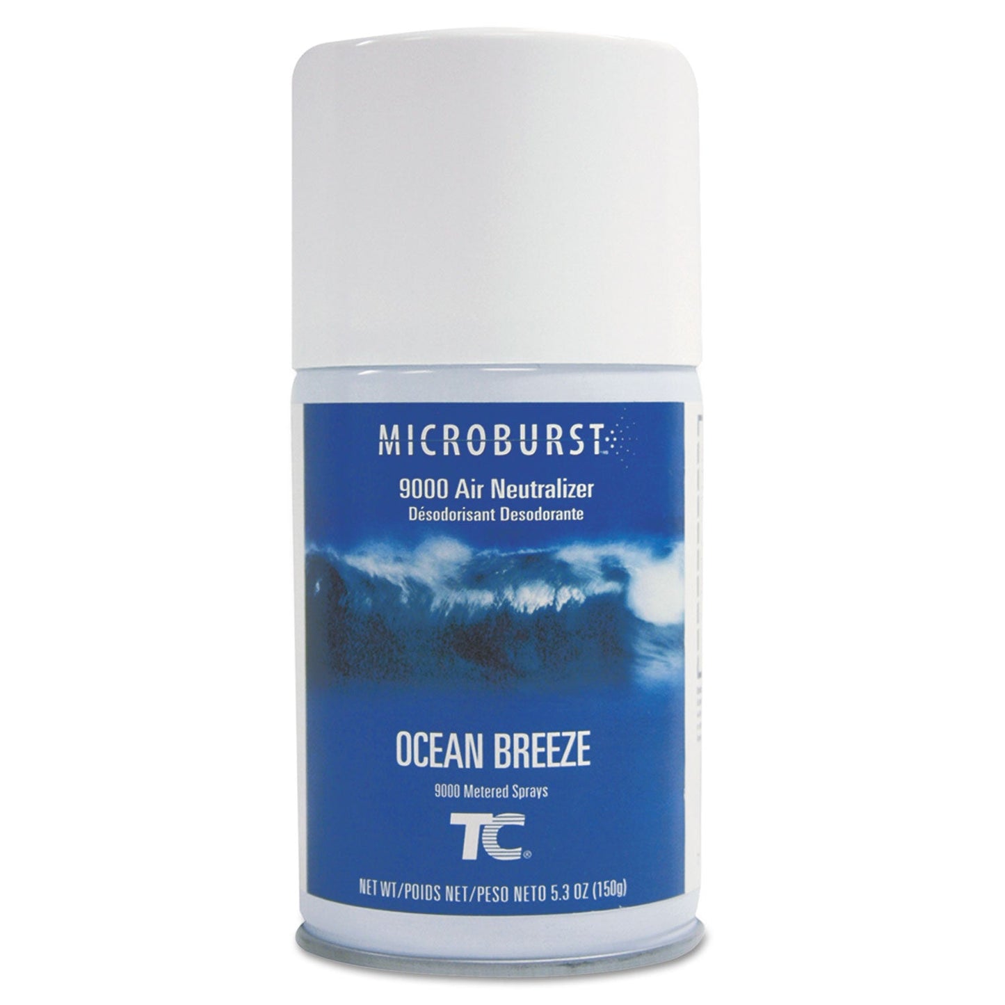 Rubbermaid TC Microburst 9000 Air Freshener Refill, Ocean Breeze, 5.3 oz Aerosol Spray, 4/Carton