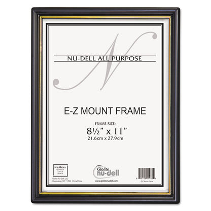 NuDell EZ Mount Document Frame with Trim Accent and Plastic Face, Plastic, 8.5 x 11 Insert, Black/Gold, 18/Carton