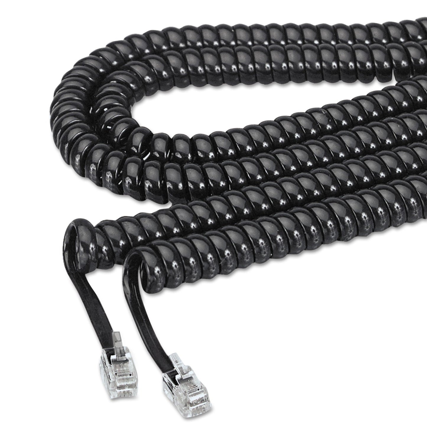 Softalk Coiled Phone Cord, Plug/Plug, 25 ft, Black