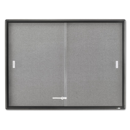 Quartet Enclosed Bulletin Board, Fabric/Cork/Glass, 48 x 36, Gray, Aluminum Frame