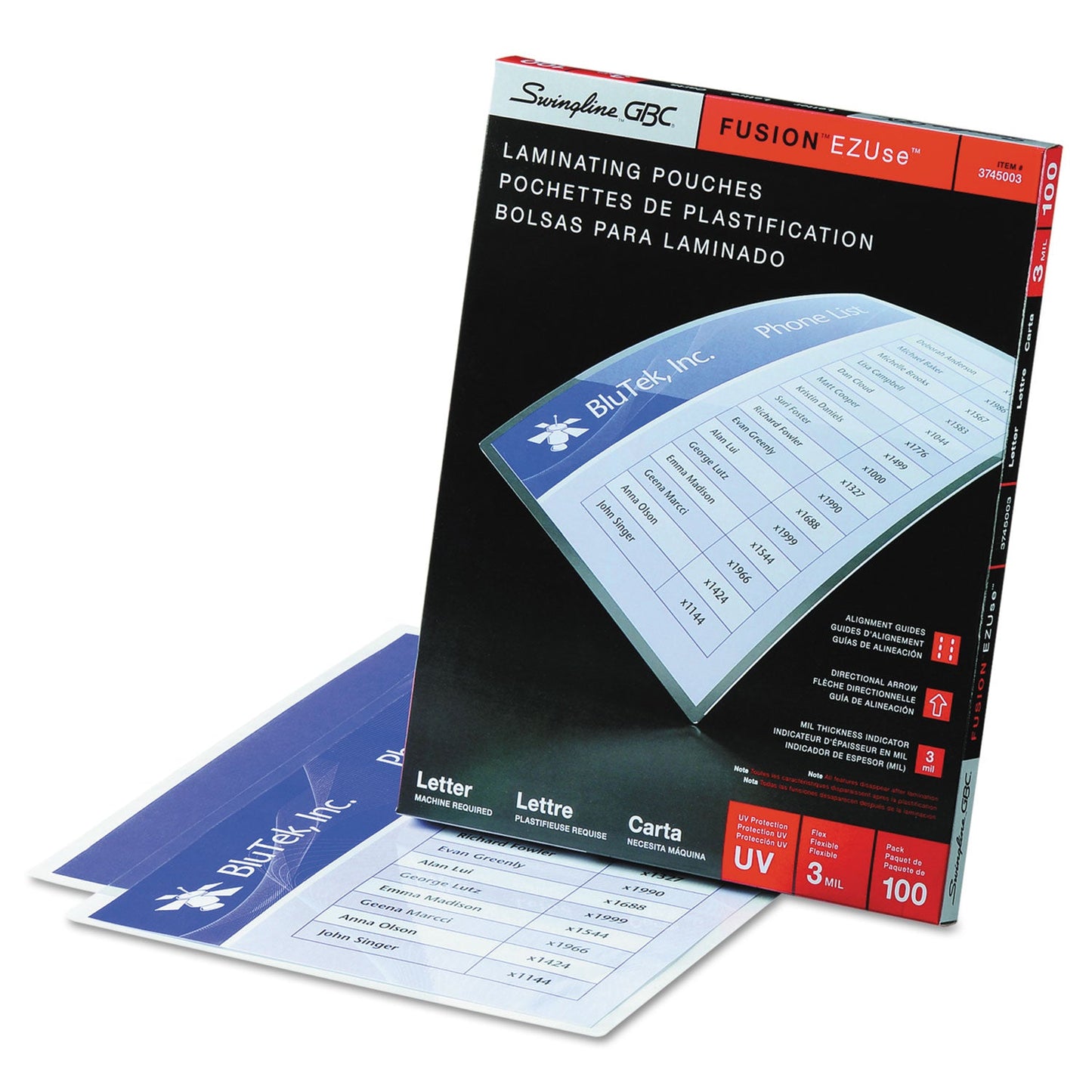 GBC EZUse Thermal Laminating Pouches, 3 mil, 9" x 11.5", Gloss Clear, 100/Box