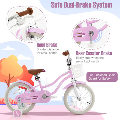 Children Bicycle with Front Handbrake and Rear Coaster Brake-Purple