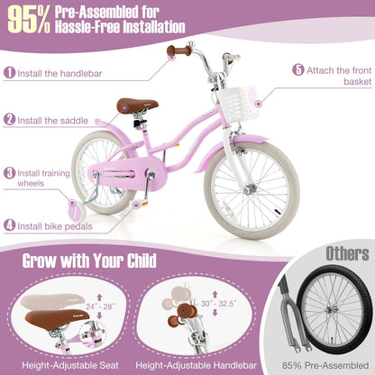 Children Bicycle with Front Handbrake and Rear Coaster Brake-Purple